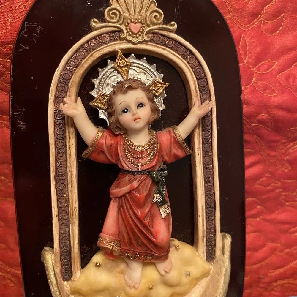 Divine Child Jesus Sacred Heart Holy‎ Water Wall Font VTG  Resin Mounted On Wood